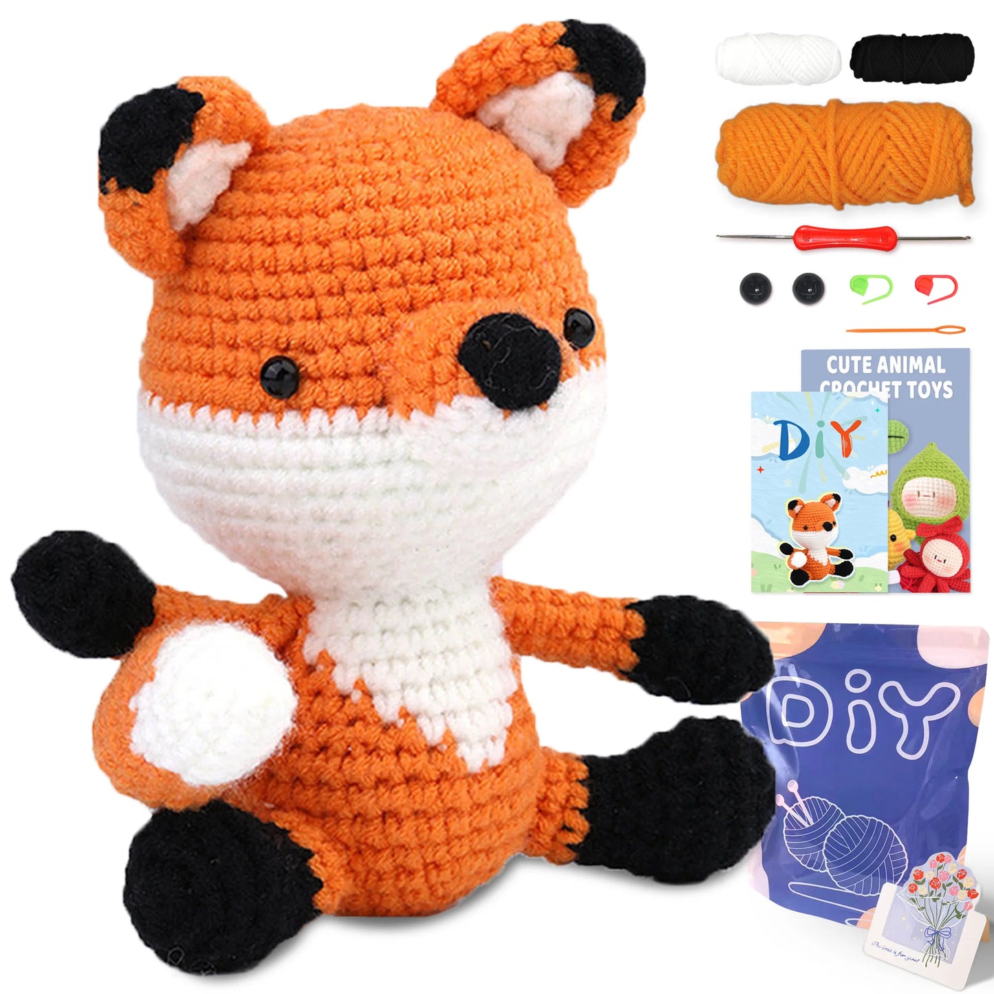 Animal Crochet Kit for Beginners - DIY Starter Set with Step-by-Step Knitting & Craft Supplies