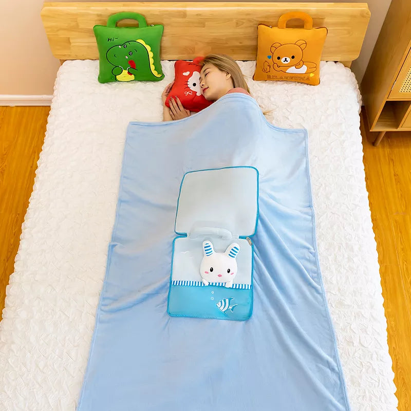 Cute Pillow Quilt - Dual-Use Pillow, Folding Air Conditioning Blanket, Car Interior Cushion Pillow - 3-in-1 Office Nap Cushion Blanket