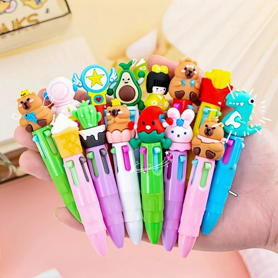 Cartoon Mini 4-Color Ballpoint Pen – Cute Multicolor Click Pen for School, Office, and Journaling
