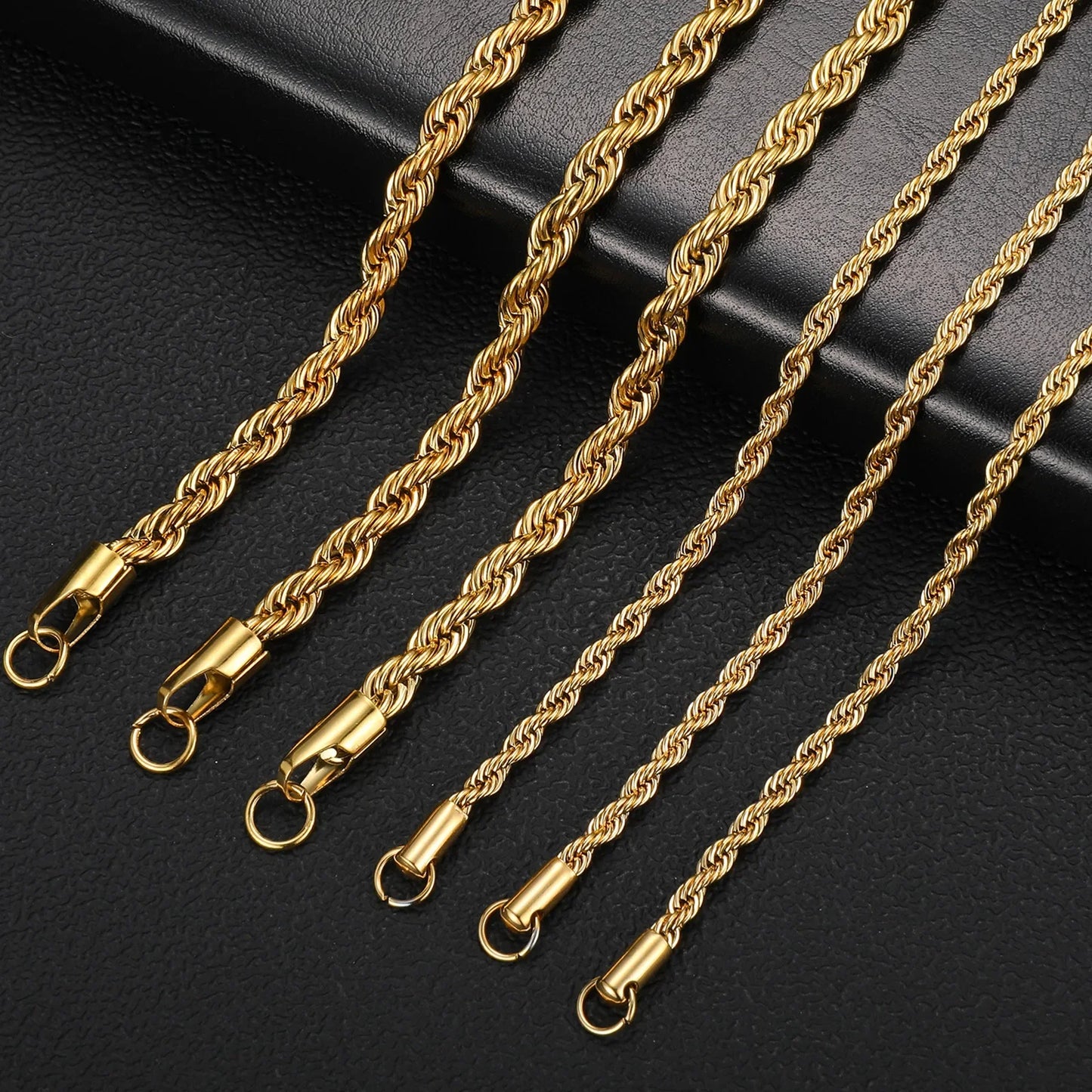 304 Stainless Steel Twist Rope Chain Necklace – PVD Gold Plated, 2-5mm Width for Men & Women, Fashion Accessories