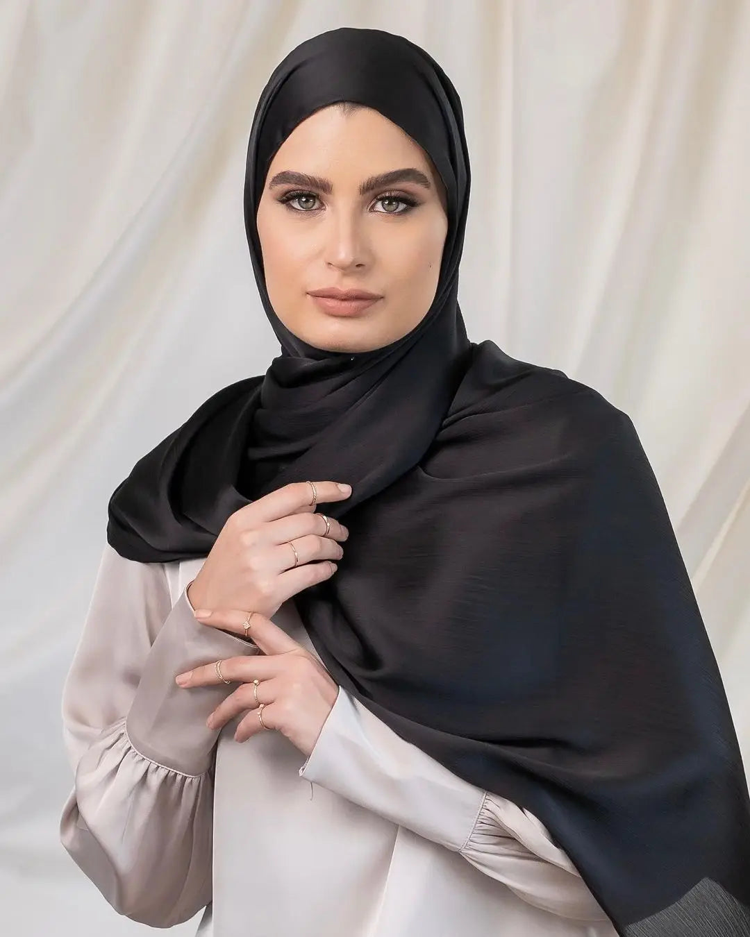 Trendy Long Satin Crinkle Hijab – Silk Crepe Islamic Headscarf for Muslim Women, Lightweight & Stylish
