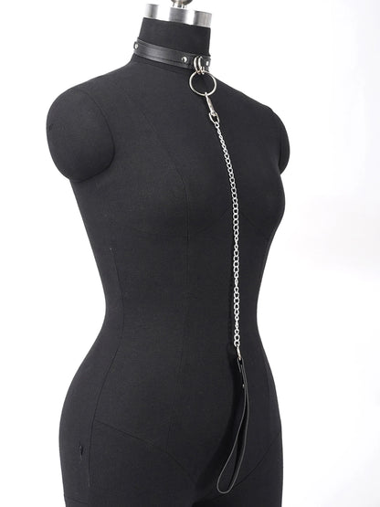 Women's PU Leather Collar with Leash Chain - Adjustable Detachable Choker for Parties & Costume Accessories