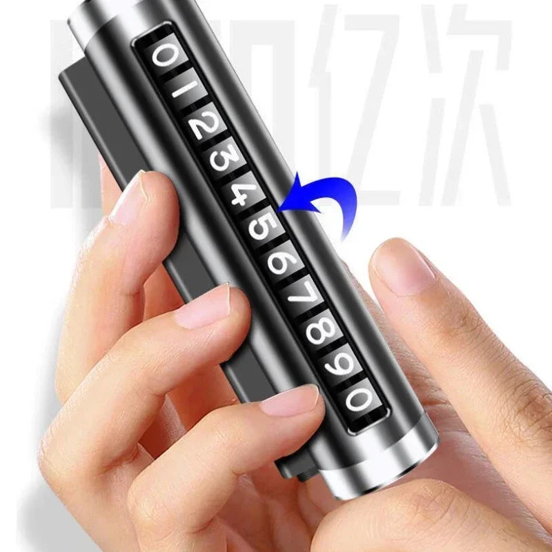 Metal Car Temporary Parking Card – Rotating Phone Number Plate, Aluminum Stickers for Park Stop, Auto Parking Accessories