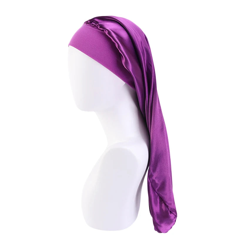 Long Satin Sleep Bonnet for Women — Silky Hair Care Cap with Wide Elastic Band for Braids, Curly & Natural Hair