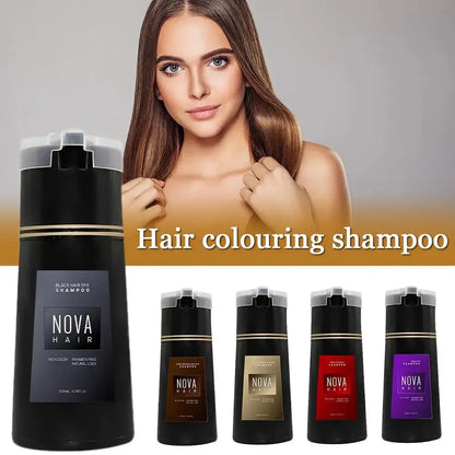 Nova 3-in-1 Hair Dye Shampoo – Natural Fast Black Hair Coloring for Men & Women, Long-Lasting Hair Care