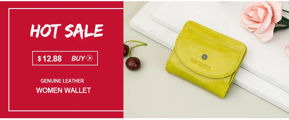 CONTACT'S Genuine Leather Short Wallet for Women — Luxury Designer Card & Coin Holder, Mini Money Clip Wallet with Free Shipping