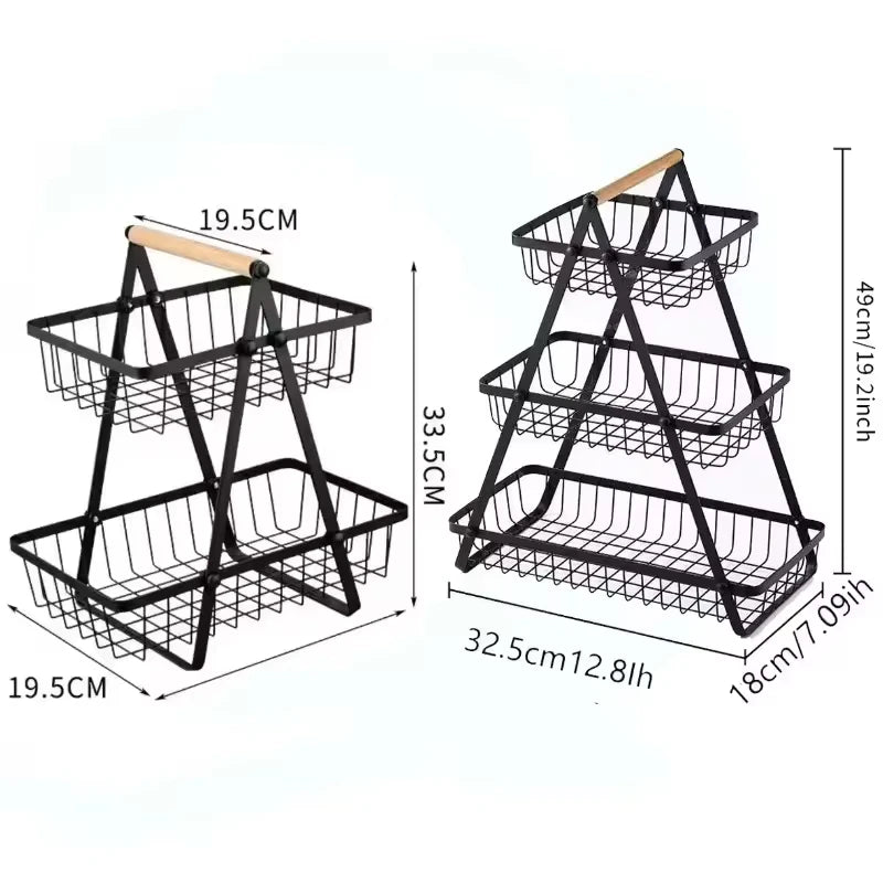 3-Tier Countertop Fruit Basket - Portable Iron Kitchen Organizer for Fruits, Bread & Snacks Storage