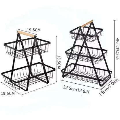 3-Tier Countertop Fruit Basket - Portable Iron Kitchen Organizer for Fruits, Bread & Snacks Storage