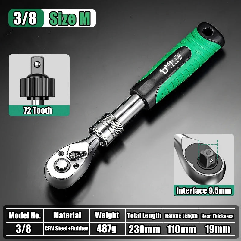 # Telescopic Ratchet Wrench Set - 72-Tooth Quick Release Adjustable Head Tool for Automotive Repair