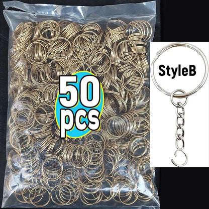50/100pcs Stainless Steel Keyring Set – Split Rings, Lobster Clasps & Chains for DIY Keychains & Keyfobs