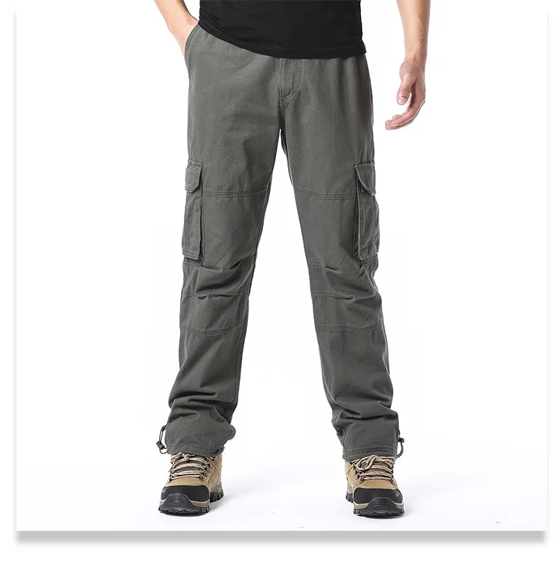 Men's Large Pocket Loose Overalls — Outdoor Sports & Tactical Jogging Pants with Elastic Waist, Pure Cotton Casual Workwear