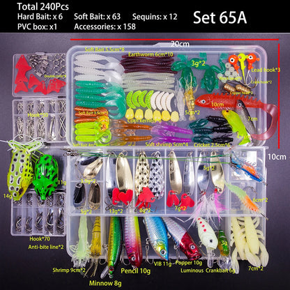 FFLYBG Mixed Fishing Lure Set with Box – Soft & Hard Bait Kit Including Minnow, Metal Jig Spoon & Crankbait for Bass and Pike Fishing Tackle Kit