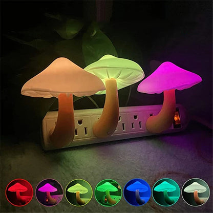 Mushroom Shape LED Night Light – Automatic Light Sensor Wall Lamp for Bedroom & Toilet Ambient Home Decor