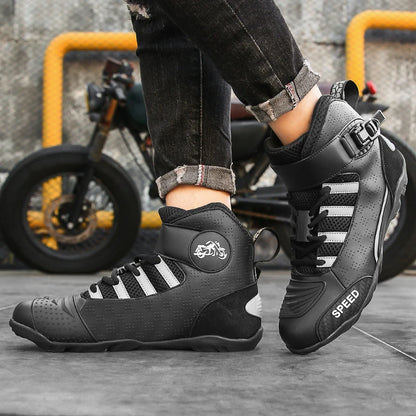 2024 New Motorcycle Boots for Men – Leather, Breathable, Anti-Slip, Wear-Resistant Racing Ankle Boots for Riders
