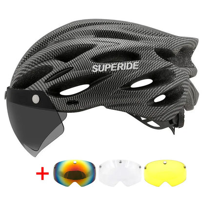 SUPERIDE Ultralight Cycling Helmet - In-Mold Road & MTB Bike Helmet with Magnetic Goggles & Sun Visor for Men & Women