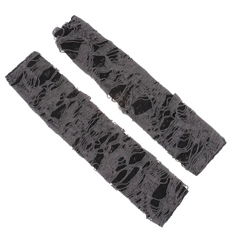 Gothic Fingerless Ripped Gloves - Black Slit Halloween Cosplay Gloves for Adults