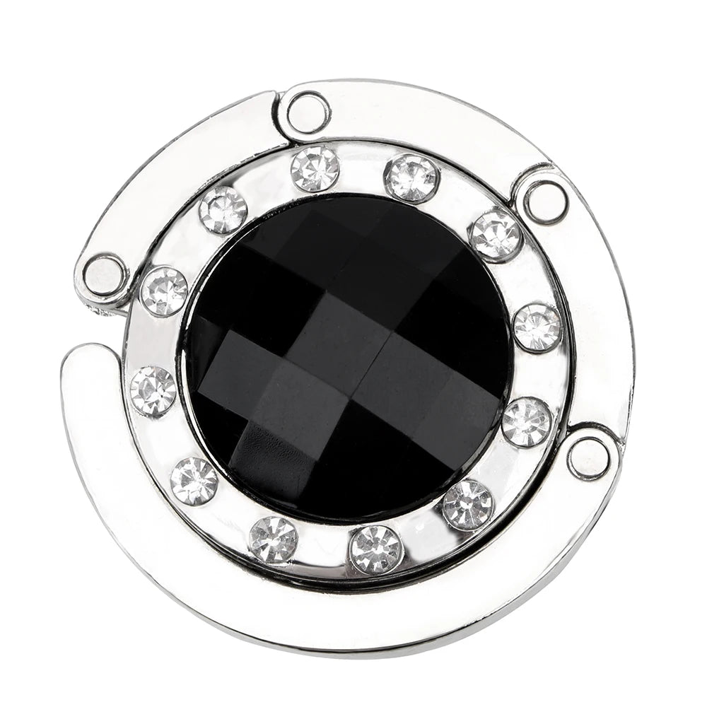 Crystal Alloy Foldable Table Hook: Round Portable Desk Hanger for Hanging Purse Bag