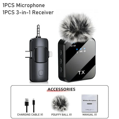 Wireless Lavalier Microphone - Noise Reduction Clip Mic for iPhone Android Camera Video Recording & Podcasting