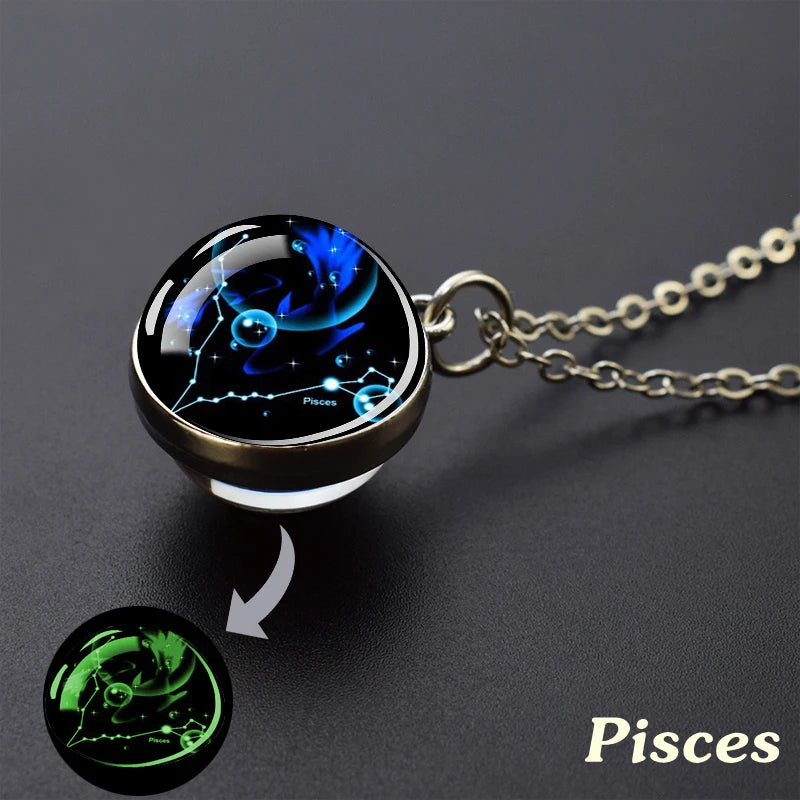 Luminous Zodiac Constellation Necklace – Starry Sky Glass Ball Pendant for Men & Women, 12 Astrology Signs Gift