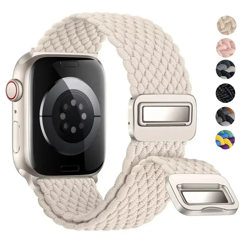 Braided Nylon Magnetic Apple Watch Band – Adjustable Sport Loop Strap for iWatch Series SE 6–10 & Ultra 2 (38mm–49mm)
