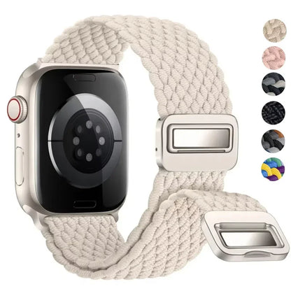 Braided Nylon Magnetic Apple Watch Band – Adjustable Sport Loop Strap for iWatch Series SE 6–10 & Ultra 2 (38mm–49mm)