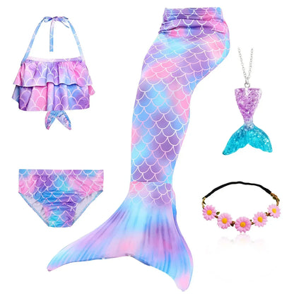 Kids Mermaid Tail Swim Costume - Girls Mermaid Swimsuit for Swimming, Cosplay & Birthday Party Dress Up