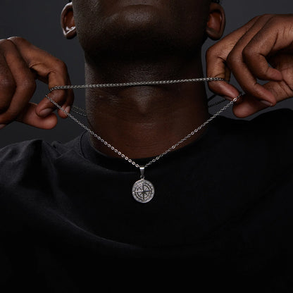Vnox Layered Necklace for Men - Sailing Compass Pendant with Stainless Steel Cuban Figaro Wheat Chain, Casual Retro Style