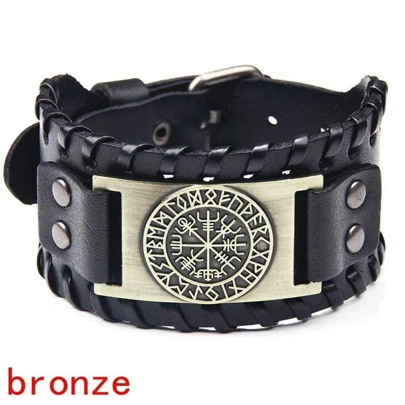 Trendy Viking Bracelet – Nordic Rune Compass & God Bird Charm Leather Woven Jewelry for Men, Fashion Accessory & Party Gift