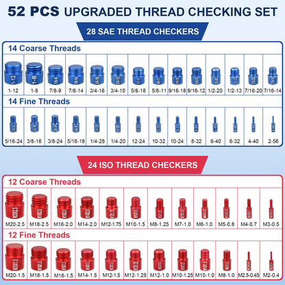 52PCS Metric & Imperial Bolt Nut Gauge Tool - Precision Thread Checker for Plumbers, Machinists & Handymen
