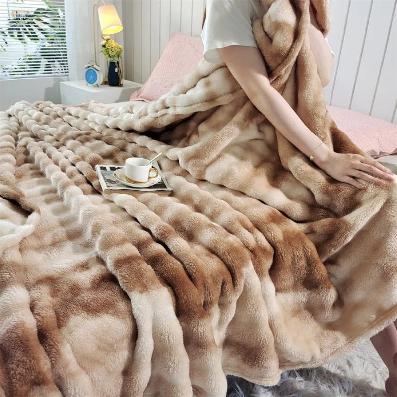 2025 Gradient Color Bubble Fleece Blanket – Double-Sided Milk Fleece Sofa & Air Conditioner Nap Blanket