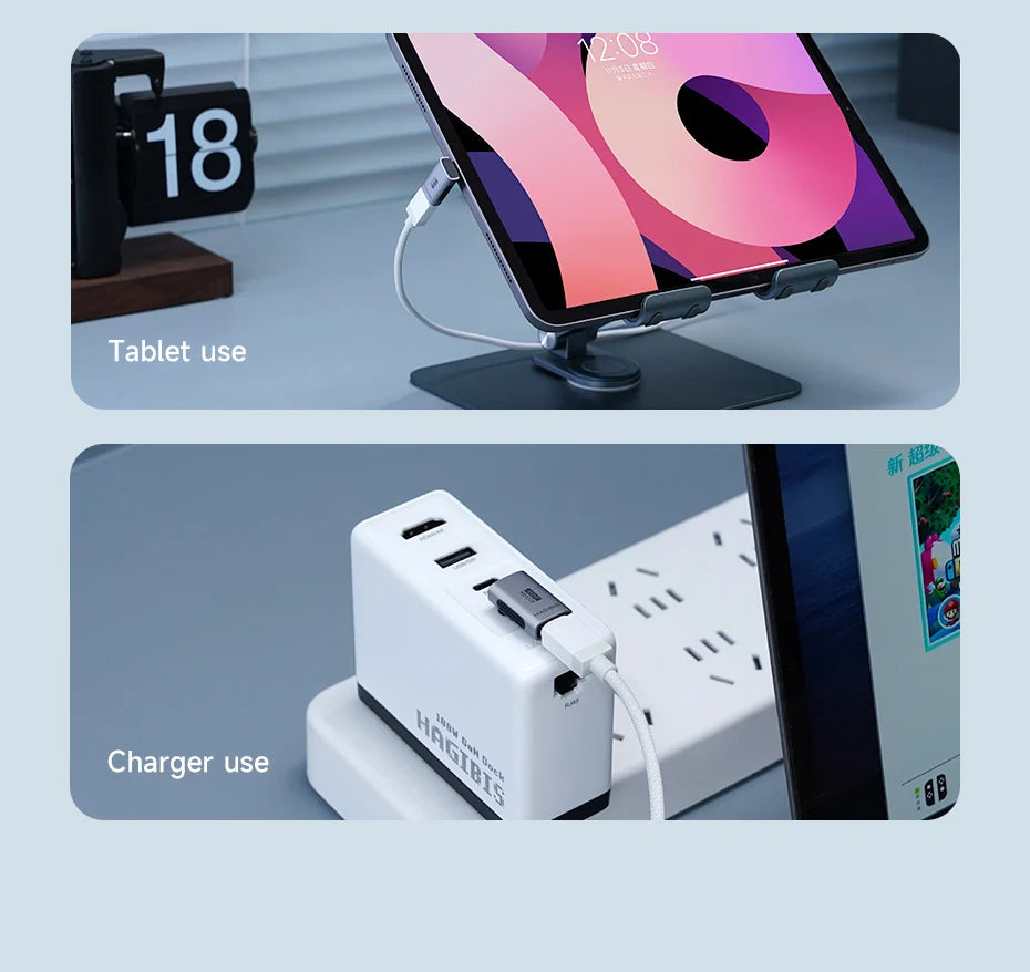 Hagibis 240W USB-C to USB-C Adapter — 40Gbps 8K 60Hz USB4 Converter, 90° for Thunderbolt 4/3, MacBook, iPhone 16 Pro & Tablet