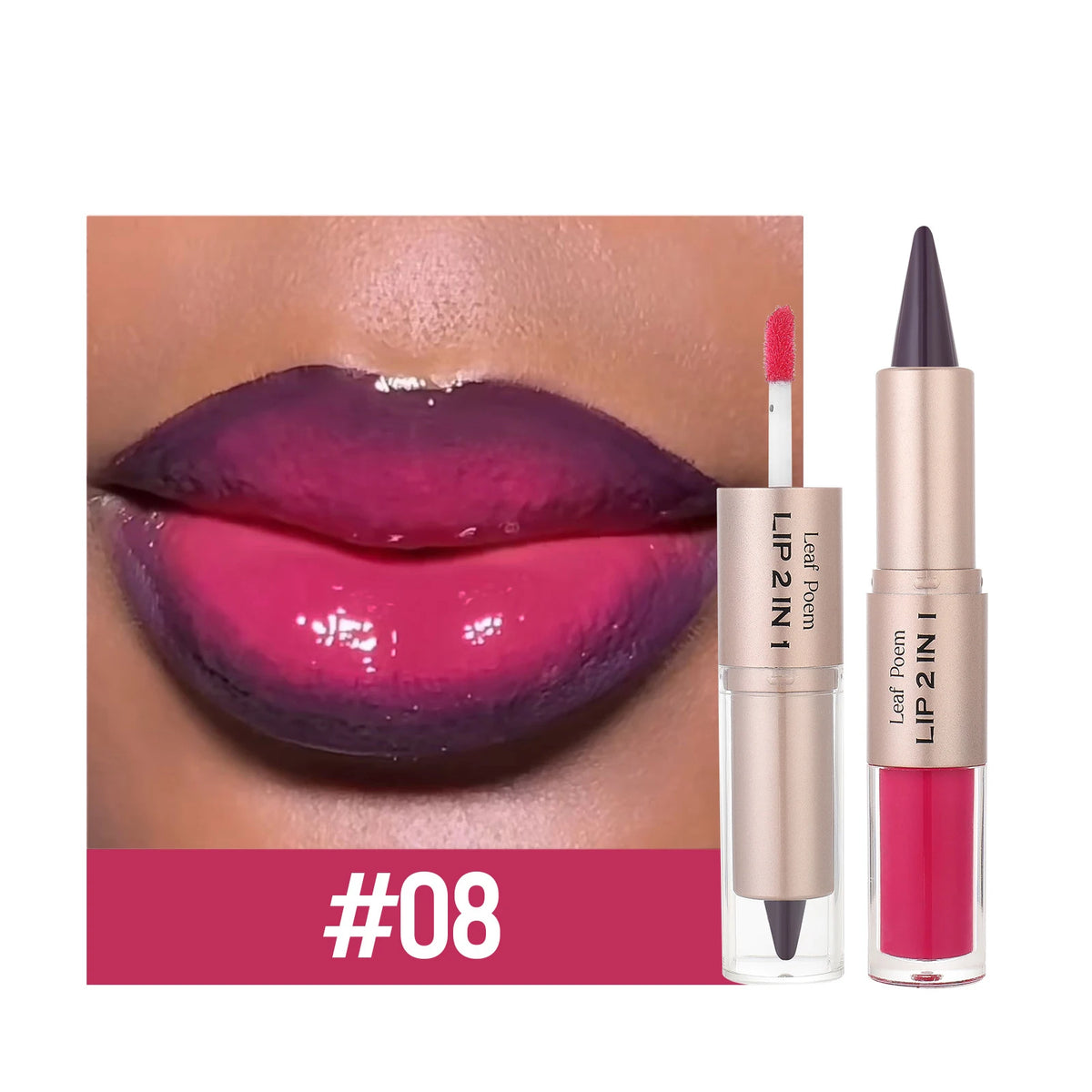 Double-Ended Lip Liner and Gloss Set - Tapered Lip Contour Pencil with Mirror, Plumping Crystal Lip Glaze, and Red Lip Tint