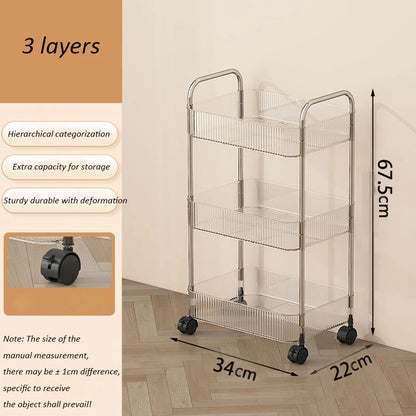 Transparent Acrylic Rolling Storage Cart - 2/3/4-Tier Trolley with Removable Hanging Baskets