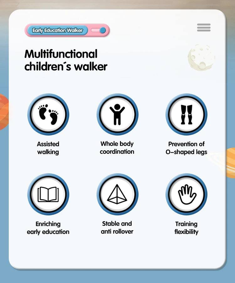Baby Toddler Push Walker Toy – Interactive Musical Montessori Activity Walker with Lights and Safety Brake
