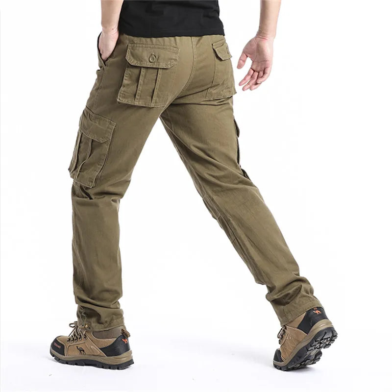 Men's Large Pocket Loose Overalls — Outdoor Sports & Tactical Jogging Pants with Elastic Waist, Pure Cotton Casual Workwear
