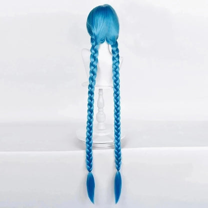 LOL Jinx Cosplay Wig – Long Braided Blue The Loose Cannon Wig, Heat Resistant Synthetic Anime Hair with Blue Braid