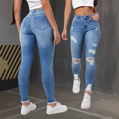 Women’s 2025 Ripped Skinny Jeans - High Waist Stretch Slim Fit Retro Denim Trousers for Autumn Fashion