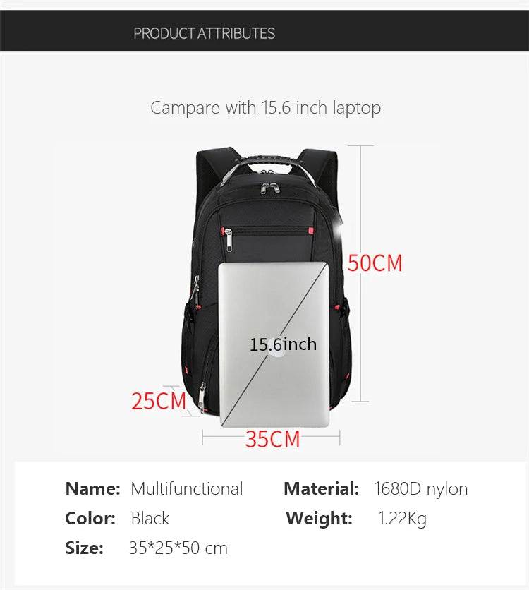 Swiss Multifunctional 17 Inch Laptop Backpack – Durable Travel Bag with USB Charging Port, Water-Resistant College Bookbag