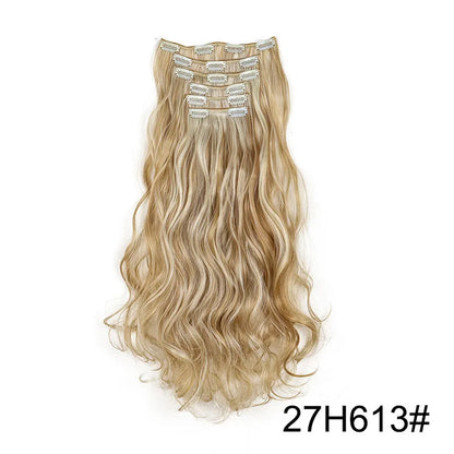 24-Inch 16 Clips-in Hair Extensions – Long Straight Synthetic Blonde & Black Hairpieces, Heat Resistant for Daily Use