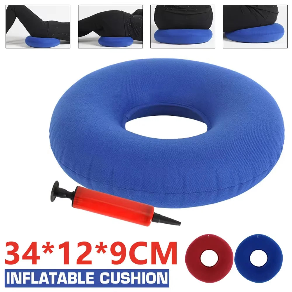 35cm Inflatable Hip Support Cushion – Medical Hemorrhoid Donut Seat Pad with Pump, Anti-Bedsore Round Massage Pillow