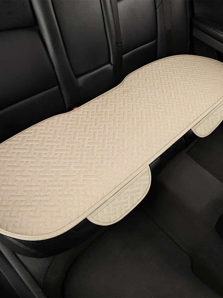 Universal Linen Car Seat Cushion - All-Season Woven Pattern Anti-Slip & Wear-Resistant Seat Cover Set