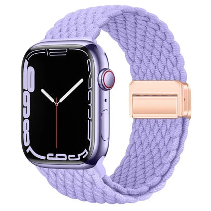 Nylon Braided Loop Apple Watch Band – Magnetic Metal Bracelet Strap for Ultra 2, Series 3–9 & SE (40mm–49mm) Adjustable Wristband