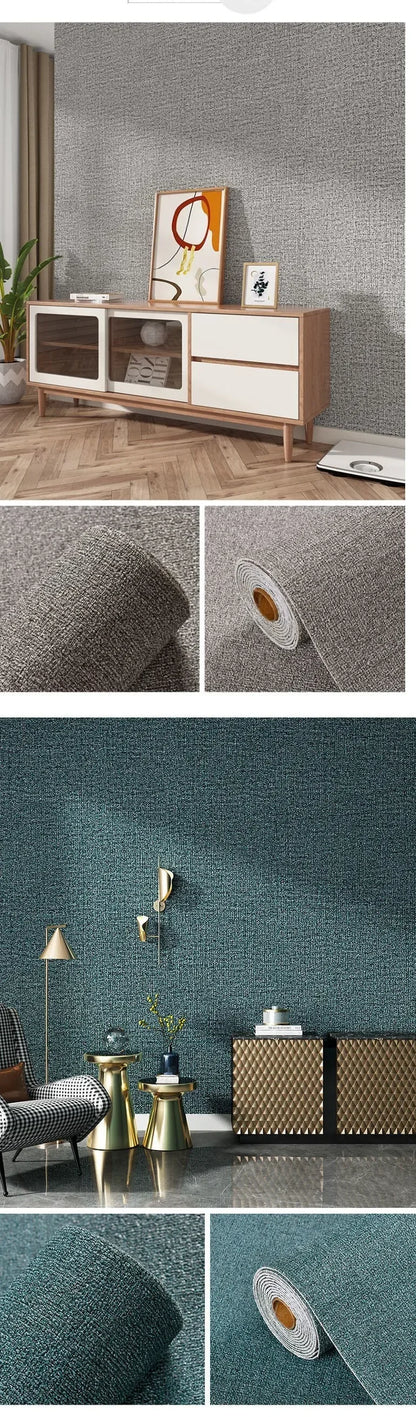 Linen 3D Foam Self-Adhesive PVC Wallpaper - Solid Color, Thickened Waterproof Wall Stickers for Home Renovation & Decor