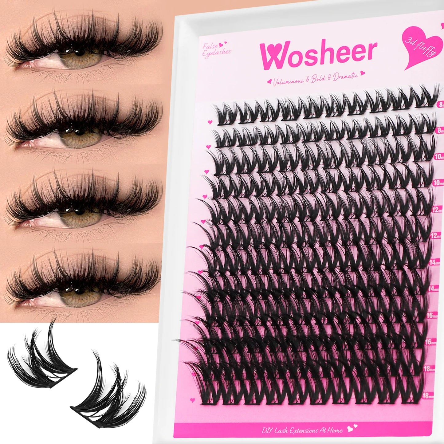 WOSHEER DIY Eyelash Cluster Kit – Faux Mink Lash Extensions with Bond, Seal & Remover for Natural Thick Individual Lashes