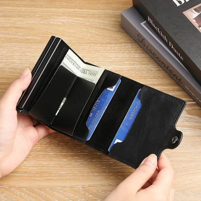 Large Capacity Double Layer RFID Blocking Carbon Fiber Wallet – Men’s Anti-Theft Credit & ID Card Holder Case