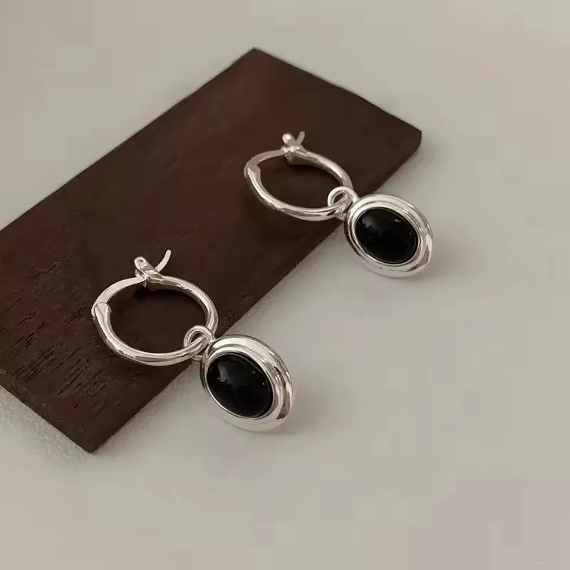 PANJBJ925 Sterling Silver Hoop Earrings - Frosted Geometric Design Fashion Jewelry Gift for Women