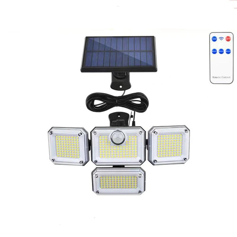 Outdoor 122 LED Solar Motion Sensor Flood Light, 4-Head 3000 Lumens Waterproof Security Lamp with 270° Wide Lighting Range