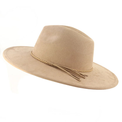 Suede Top Hat Fedora - 9.5cm Wide Brim Felt Jazz Hat for Men and Women, Autumn/Winter Classic Church Sombrer