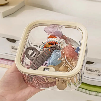 Transparent Mini Desktop Storage Box — Waterproof Pop-Up Cover Organizer for Laundry Detergent, Beads, Powder, Kitchen and Dining Table