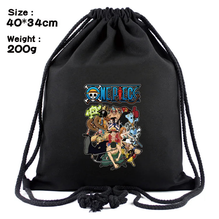 One Piece Luffy Anime Drawstring Backpack — Full-Color Cartoon Storage Bag with Pocket